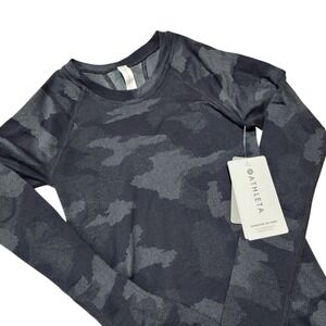 NEW Athleta Momentum Top‎ Camo Long Sleeve Unstinkable Athletic Shirt XXS Black